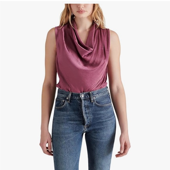 Steve Madden Tops - Sleek Satin Cowl Neck Top in Mauve